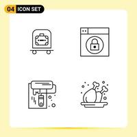 Stock Vector Icon Pack mit 4 Zeilen Zeichen und Symbolen für Hotel Roll Bag Lock Chicken editierbare Vektordesign-Elemente