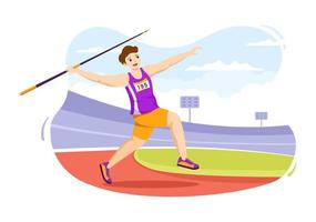 spjut kasta idrottare illustration använder sig av en lång lans formad verktyg till kasta i sporter aktivitet platt tecknad serie hand dragen mall vektor