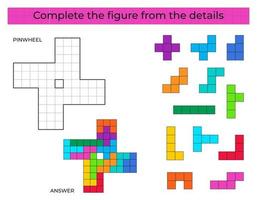 komplett de figur. pussel spel med pinwheel. utbildning spel för ungar, förskola kalkylblad aktivitet. tetris spel. vektor