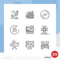 9 kreativ ikoner modern tecken och symboler av systemet låsa betalning pil Kontakt redigerbar vektor design element
