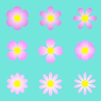 vektor illustration skön rosa blomma uppsättning grön bakgrund, samling daisy blomma kärlek blomma vår