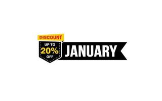 20 Prozent Januar-Rabattangebot, Ausverkauf, Werbebanner-Layout mit Aufkleberstil. vektor