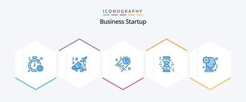 Business Startup 25 Blue Icon Pack inklusive Ausrüstung. warten. Lautsprecher. Wird geladen. Platz vektor