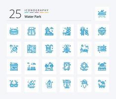 Wasserpark 25 blaues Symbolpaket inklusive Karte. Wasser. Schieberegler. Wasserball. Park vektor