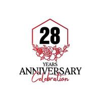 28 år årsdag logotyp, lyxig årsdag vektor design firande