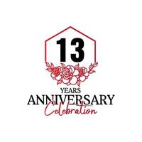 13 år årsdag logotyp, lyxig årsdag vektor design firande