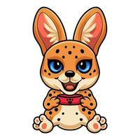 süßer Serval-Katzen-Cartoon mit Futternapf vektor