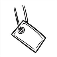 Kartonetikett mit Seil. leere vorlage für kartonanhänger für verkauf und einzelhandel. handgezeichneter Ladenpreis. Umriss-Cartoon-Illustration vektor