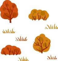 Herbstwald. Bäume mit roten und orangefarbenen Blättern. Büsche und Äste auf weißem Hintergrund. Satz von Elementen aus Natur, Park und Wald. flache illustration der karikatur vektor