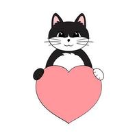 söt tecknad serie katt innehav en hjärta i hans tassar. hjärtans dag hälsning kort med Plats för text. design för inbjudan, kort, flygblad, broschyr, baner. liten husdjur i kärlek. en deklaration av kärlek vektor