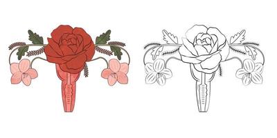 blommig livmoder. kvinnas symbol. blomning av livmoder. de begrepp av en friska kvinna reproduktiv systemet. skön kvinna reproduktiv organ och blommor. stock vektor illustration.