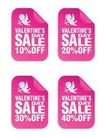 valentinstag verkauf rosa aufkleber mit amor-symbol gesetzt. Verkauf 10, 20, 30, 40 Prozent Rabatt vektor