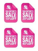 valentinstag verkauf rosa aufkleber mit amor-symbol gesetzt. Verkauf 15, 25, 35, 45 Prozent Rabatt vektor