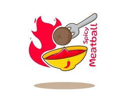 heiße und würzige gegrillte Fleischbällchen-Logo-Ikone mit Flammenfeuer. asiatisches traditionelles straßenessen. Food-Konzeption. flacher Cartoon-Stil. isolierter weißer Hintergrund. Vektorgrafik vektor