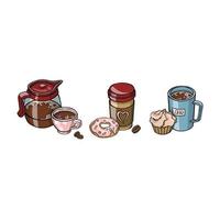 sammlung frühstückskaffee mit süßigkeiten illustration vektor