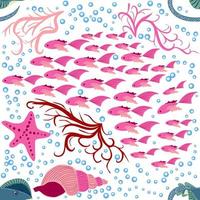 batomorphi hav liv, fisk, djur ljus sömlös mönster. hav resa, snorkling med djur, tropisk fisk vektor
