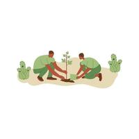 vektorillustration von leuten, die bäume pflanzen. Konzept der Rettung der Erde. Ökologie-Freiwilligenkonzept. Design für Ökologie-Aktivismus vektor