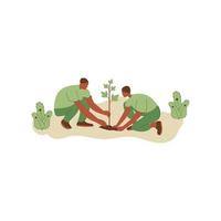 vektor illustration av människor plantering träd. begrepp av sparande de jorden. ekologi volontär begrepp. design för ekologi aktivism