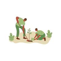 vektor illustration av människor plantering träd. begrepp av sparande de jorden. ekologi volontär begrepp. design för ekologi aktivism