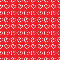 nahtloses Muster mit handgezeichneten Herzen. Doodle Grunge weiße Herzen auf rotem Hintergrund. Vektor-Illustration. vektor