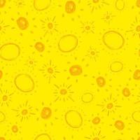 hand dragen Sol. sömlös mönster av enkel skiss solens. sol- symbol. gul klotter isolerat på gul bakgrund. vektor illustration.