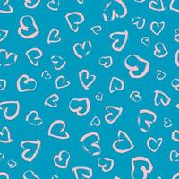 nahtloses Muster mit handgezeichneten Herzen. Doodle Grunge rosa Herzen auf blauem Hintergrund. Vektor-Illustration. vektor