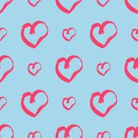 nahtloses Muster mit handgezeichneten Herzen. Doodle Grunge rote Herzen auf blauem Hintergrund. Vektor-Illustration. vektor