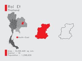 roi et position in thailand eine reihe von infografikelementen für die provinz. und Bereich Bezirk Bevölkerung und Gliederung. Vektor mit grauem Hintergrund.