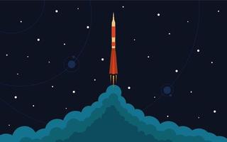 Plats raket lansera. vektor illustration med flygande raket. Plats resa. projekt utveckling. kreativ aning.