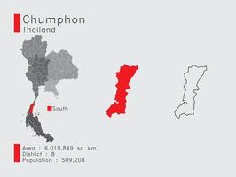chumphon-position in thailand eine reihe von infografikelementen für die provinz. und Bereich Bezirk Bevölkerung und Gliederung. Vektor mit grauem Hintergrund.