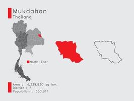 mukdahan-position in thailand eine reihe von infografikelementen für die provinz. und Bereich Bezirk Bevölkerung und Gliederung. Vektor mit grauem Hintergrund.