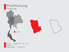 phatthalung-position in thailand eine reihe von infografikelementen für die provinz. und Bereich Bezirk Bevölkerung und Gliederung. Vektor mit grauem Hintergrund.