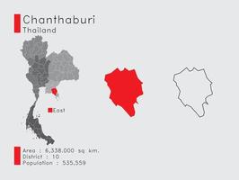 chanthaburi-position in thailand eine reihe von infografikelementen für die provinz. und Bereich Bezirk Bevölkerung und Gliederung. Vektor mit grauem Hintergrund.