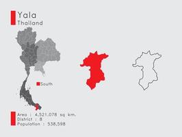 yala-position in thailand eine reihe von infografikelementen für die provinz. und Bereich Bezirk Bevölkerung und Gliederung. Vektor mit grauem Hintergrund.