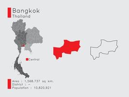 bangkok position in thailand eine reihe von infografikelementen für die provinz. und Bereich Bezirk Bevölkerung und Gliederung. Vektor mit grauem Hintergrund.