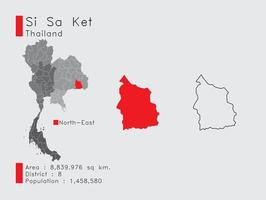 si sa ket position in thailand eine reihe von infografikelementen für die provinz. und Bereich Bezirk Bevölkerung und Gliederung. Vektor mit grauem Hintergrund.