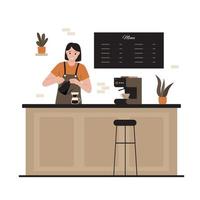 vektor illustration av kvinna Barista framställning kaffe