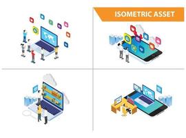 moderne isometrische Set-Sammlung Social-Media-Marketing-Illustration, geeignet für Diagramme, Infografiken, Buchillustration, Spiel-Assets und andere grafikbezogene Assets vektor