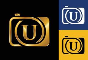 Anfangsbuchstaben des u-Monogramms mit einem Kamerasymbol. Logo für Fotogeschäft und Firmenidentität vektor