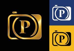 Anfangsbuchstaben des p-Monogramms mit einem Kamerasymbol. Logo für Fotogeschäft und Firmenidentität vektor