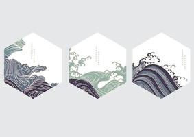 japanischer hintergrund mit handgezeichneter welle im vintage-stil. Banner-Design für Kunstlandschaften. vektor