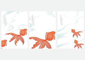 japanischer hintergrund mit goldfischvektor. Wasseroberfläche mit asiatischen Symbolelementen. orientalisches Bannerdesign im Vintage-Stil. vektor