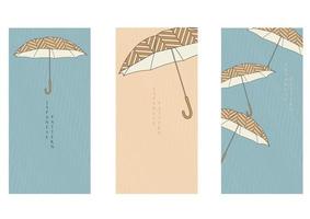 paraply element bakgrund med hand dragen linje mönster vektor. regnig säsong med affisch design i årgång stil. vektor