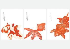 koi fisk bakgrund med röd vattenfärg textur vektor. japansk Vinka mönster med asiatisk traditionell djur- baner design i årgång stil. vektor