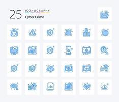 Cyber-Kriminalität 25 blaues Symbolpaket einschließlich Hacker. Gift. Error. Tod. Sicherheit vektor