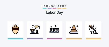 Labor Day Line gefüllt 5 Icon Pack inklusive Ausrüstung. Deckel . Werkzeug. drehen. kreatives Symboldesign vektor