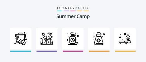 sommar läger linje 5 ikon packa Inklusive . husbil. spis. camping. match låda. kreativ ikoner design vektor