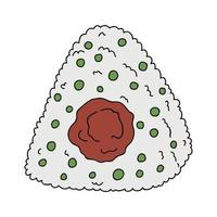 hand dragen onigiri ClipArt. japansk snabb mat tillverkad av ris. ris boll i inte jag heller tång vektor