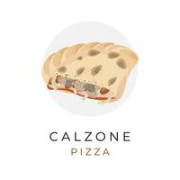 pizza calzone scheibenillustrationslogo mit köstlicher füllung vektor