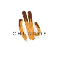 Churros-Illustrationslogo mit bestreutem Zucker und Schokoladensoße vektor